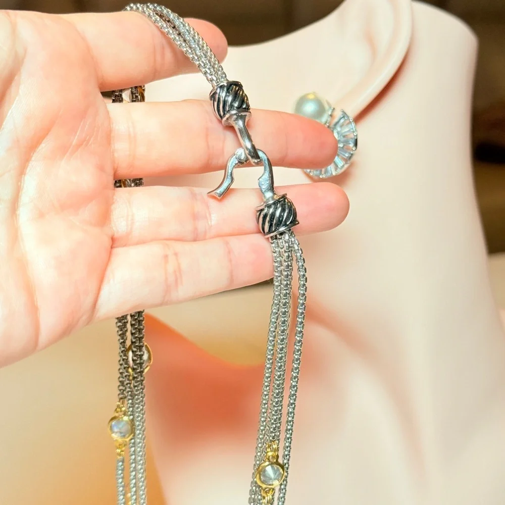 Multi-Strand Silver and Gold Crystal Necklace